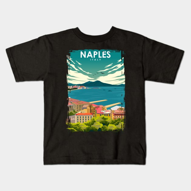 Naples Italy Vintage Colorful Minimal Retro Travel Poster Kids T-Shirt by jornvanhezik